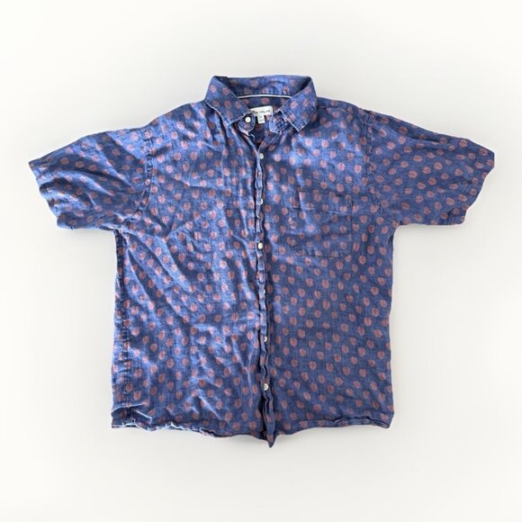 Peter Millar Short Sleeve Shirt Sz M Blue Button Up Fern All Over Print - Picture 2 of 12